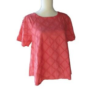 Madewell Womens M Embroidered Lattice Top E9102 Coral 100% Cotton SP 2016 Boho